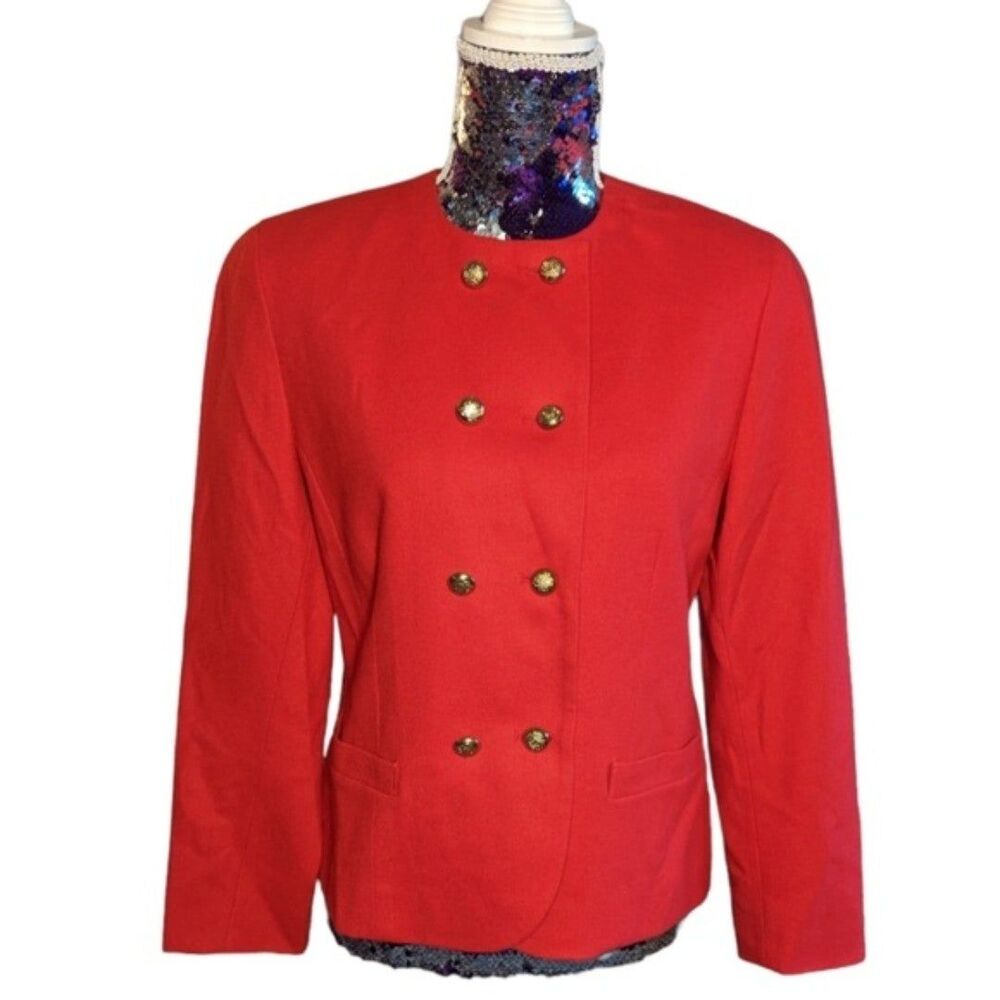 Vintage Pendleton Teacher Size 8P Red Women's 100% Virgin Wool Blazer‎ Double